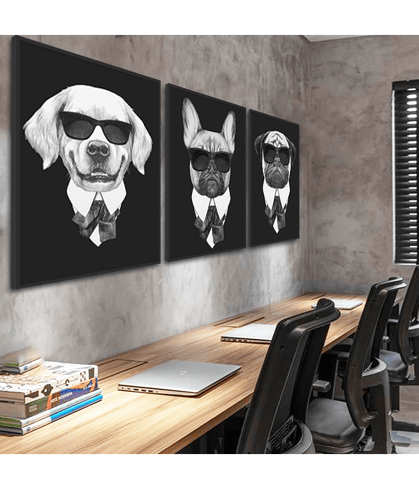 Trio de Quadros Decorativos Dogs