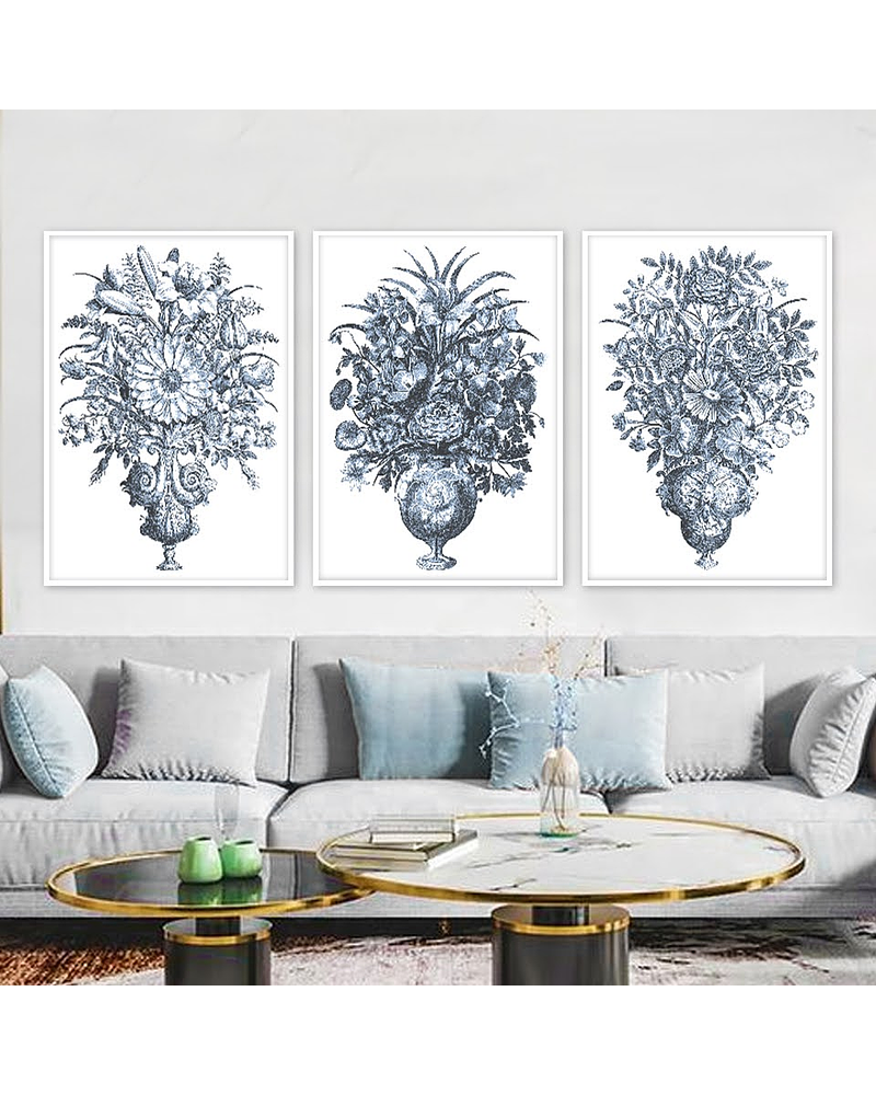 Trio de Quadros Decorativos Floreros 