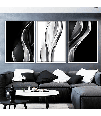 Trio de Quadros Decorativos Blurred Lines 