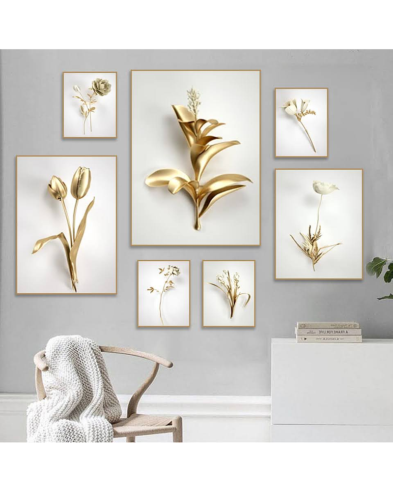 Composição de Quadros Decorativos Golden flowers