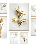 Composição de Quadros Decorativos Golden flowers