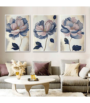 Trio de Quadros Decorativos Florais Ruby