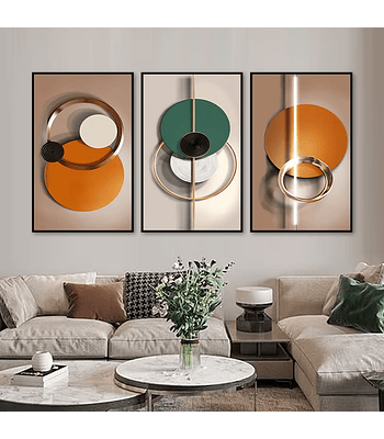 Trio de Quadros Decorativos Abstratos Rings 