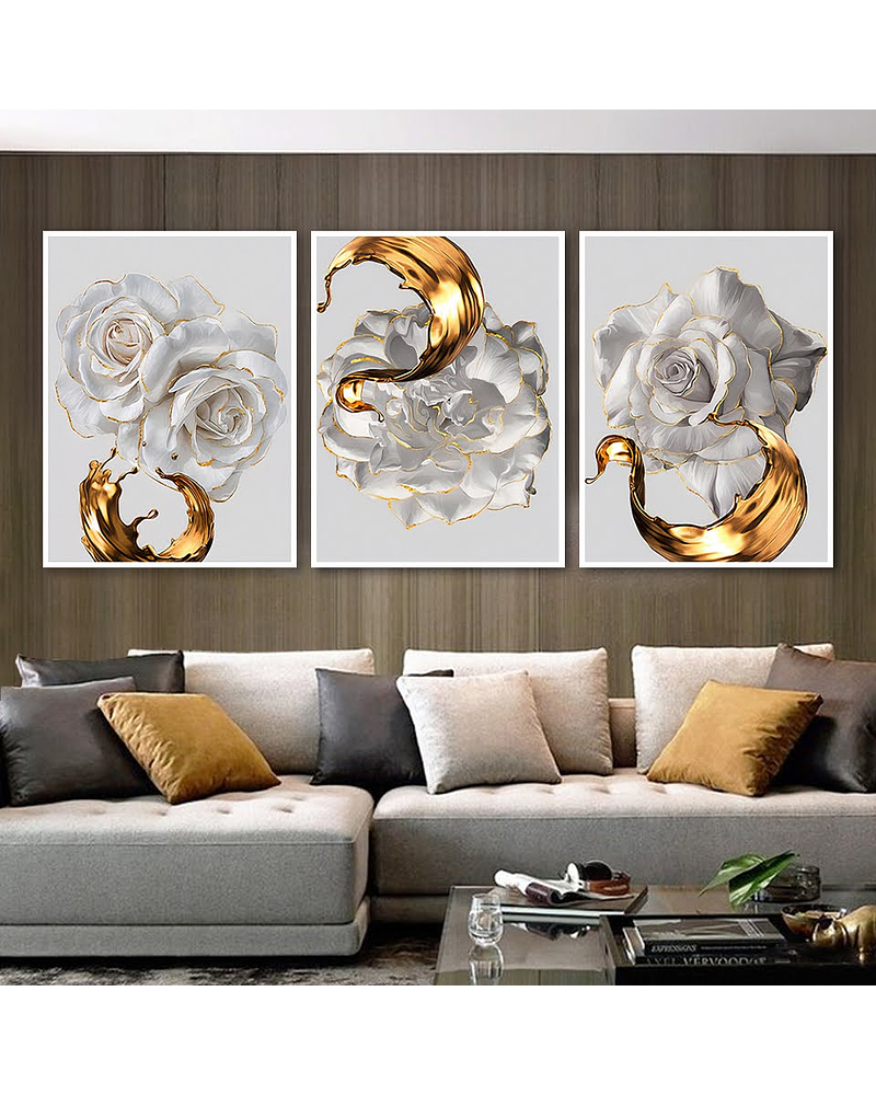 Trio de Quadros Decorativos Florais Adriele