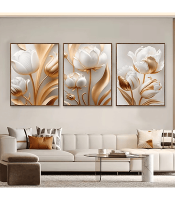 Trio de Quadros Decorativos Florais Peony 