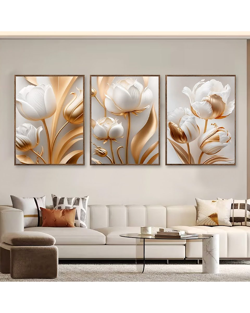 Trio de Quadros Decorativos Florais Peony 