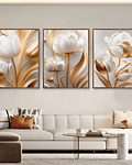 Trio de Quadros Decorativos Florais Peony 