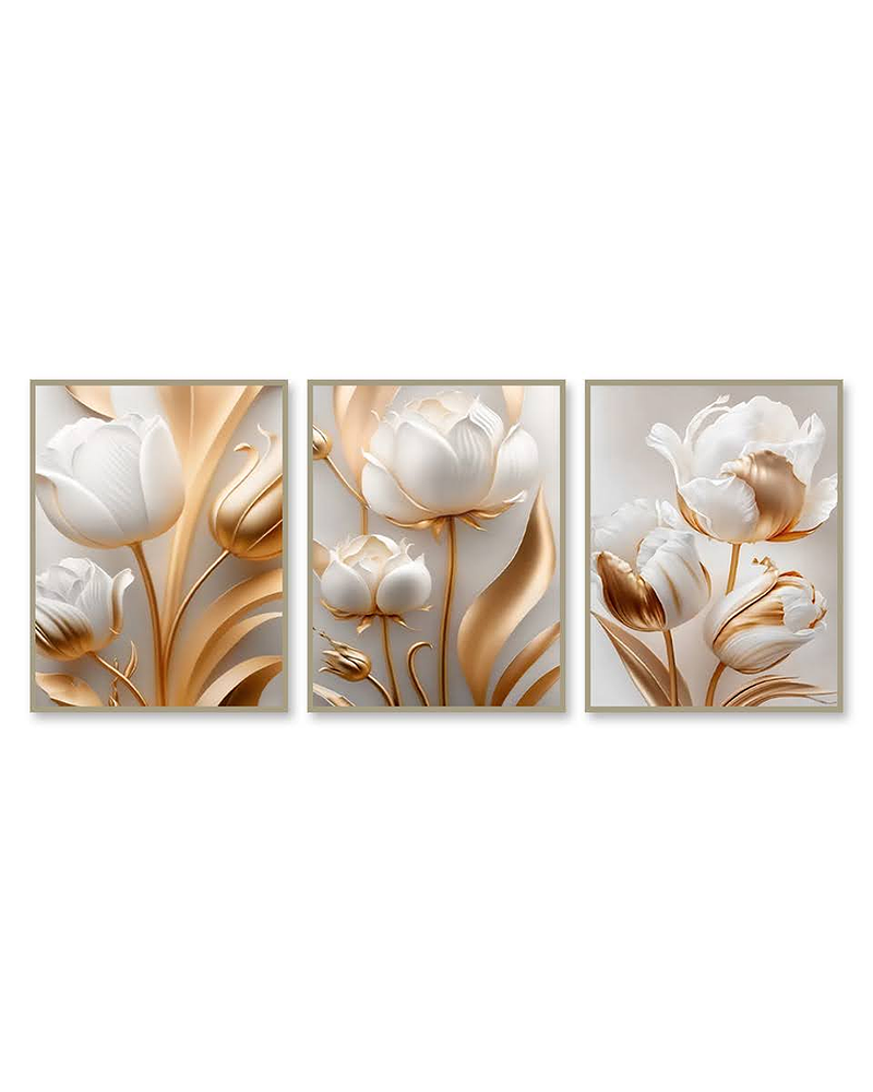 Trio de Quadros Decorativos Florais Peony 