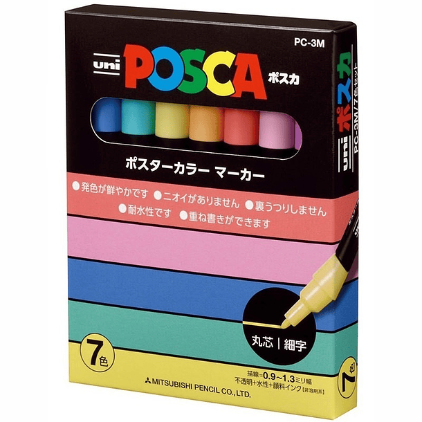 Posca Marcadores Acrílico PC-3M (0.9 - 1.3mm) - Set Japonés De 7 Colores Pastel 1