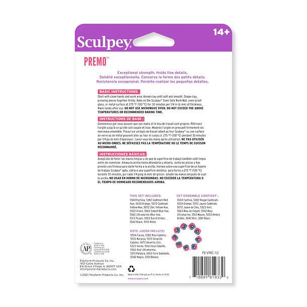 🎨 Arcilla Polimérica Sculpey Premo! Multipack 12 Colores Clásicos 340 g (12 x 28 g) 2