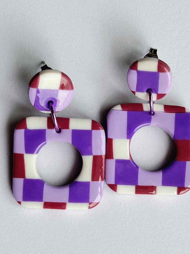 Brincos Padrão Fado - Quadrado Envernizado 3