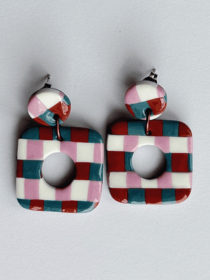 Brincos Padrão Vintage - Quadrado envernizado