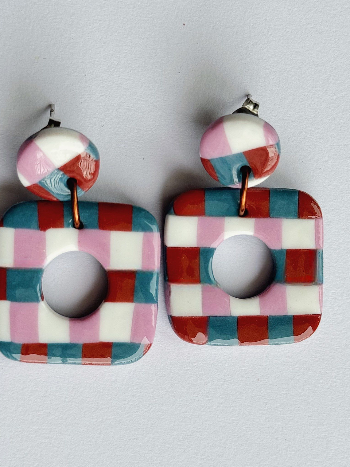 Brincos Padrão Vintage - Quadrado envernizado 3
