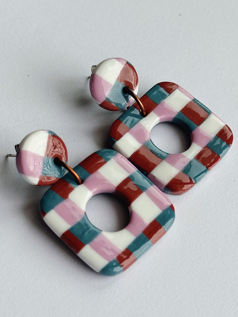 Brincos Padrão Vintage - Quadrado envernizado 1