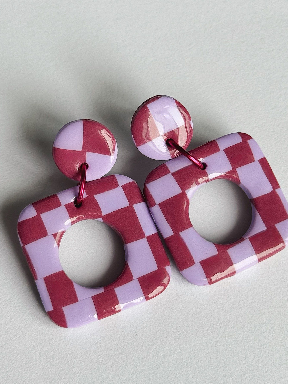 Brincos Padrão Dália - Quadrado envernizado 2