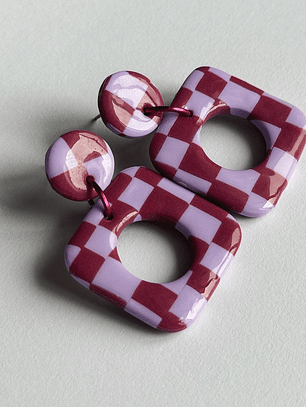 Brincos Padrão Dália - Quadrado envernizado