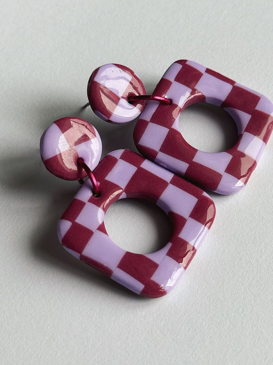 Brincos Padrão Dália - Quadrado envernizado 3