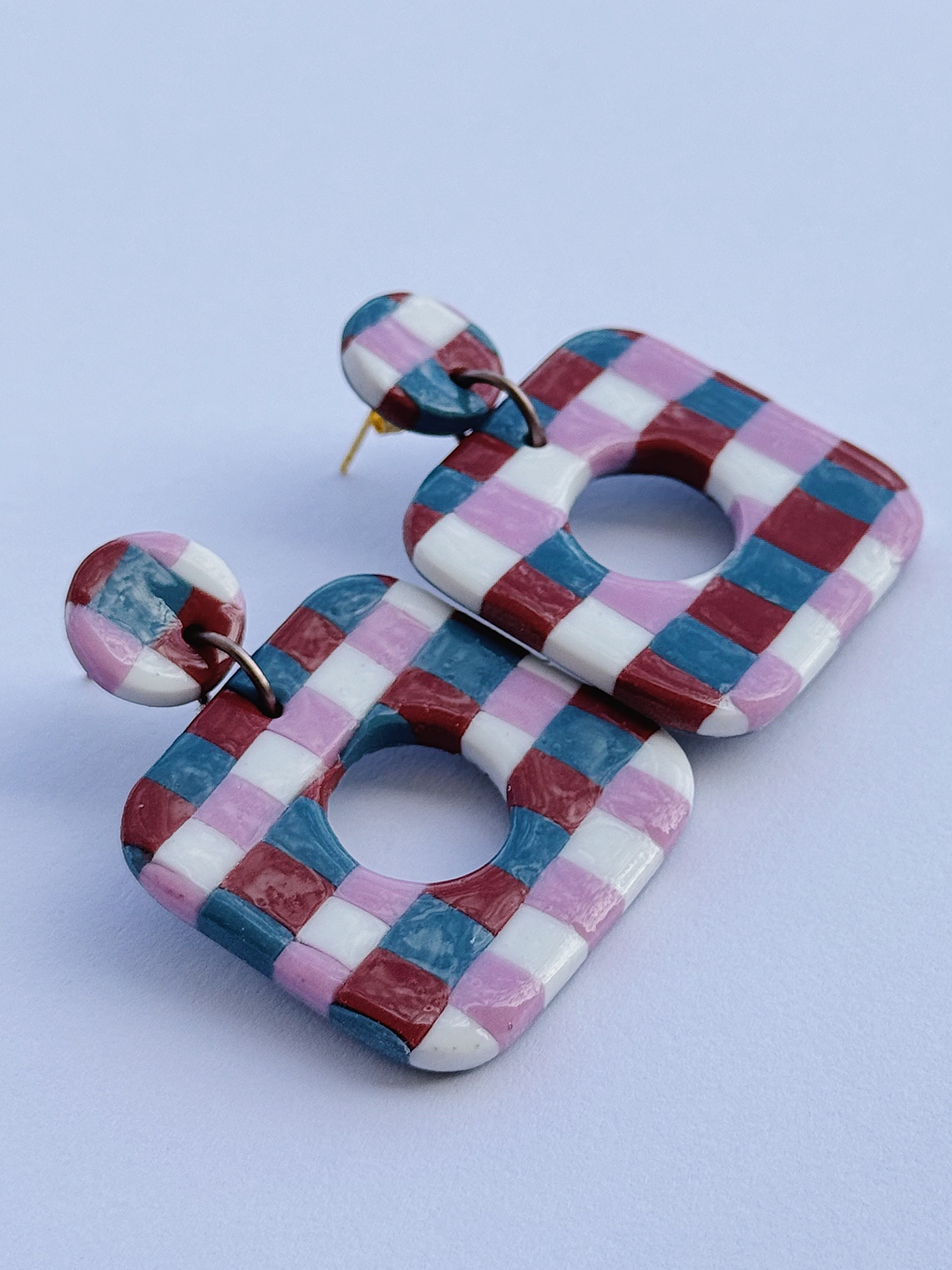 Brincos Padrão Vintage Maxi - Quadrado envernizado 1