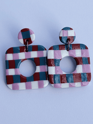 Brincos Padrão Vintage Maxi - Quadrado envernizado