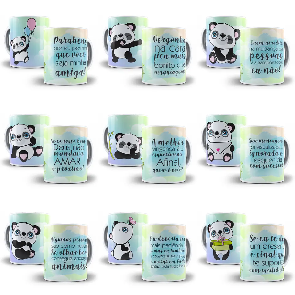 15 Artes Caneca Panda Irônico Editável em Corel Draw 1