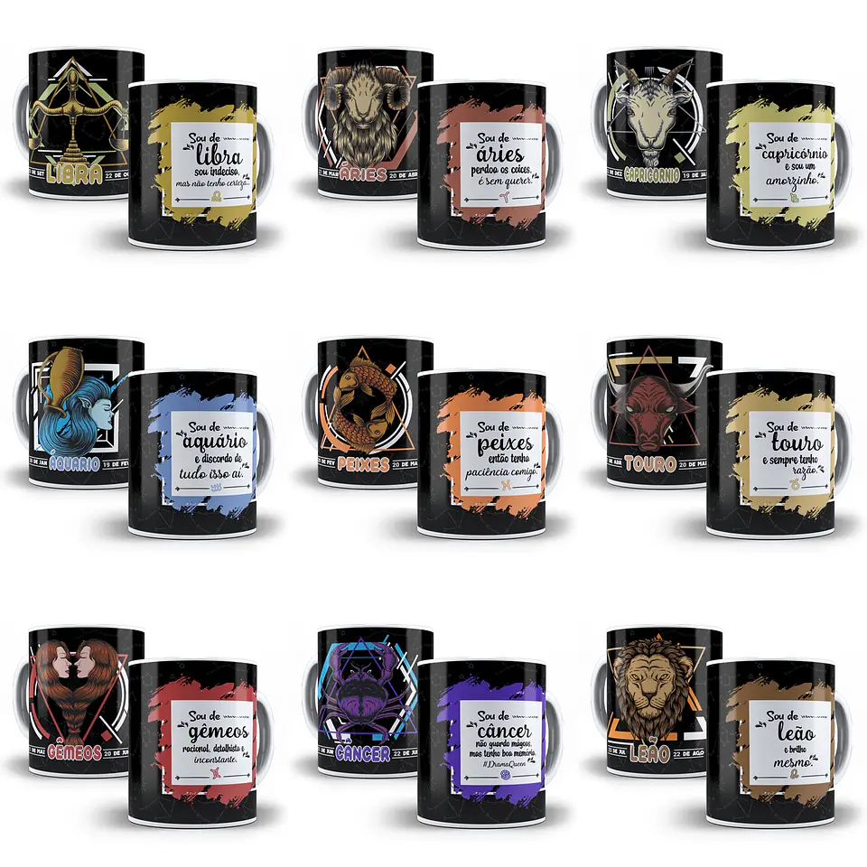 12 Arte Caneca Signos Editável em Corel Draw 1