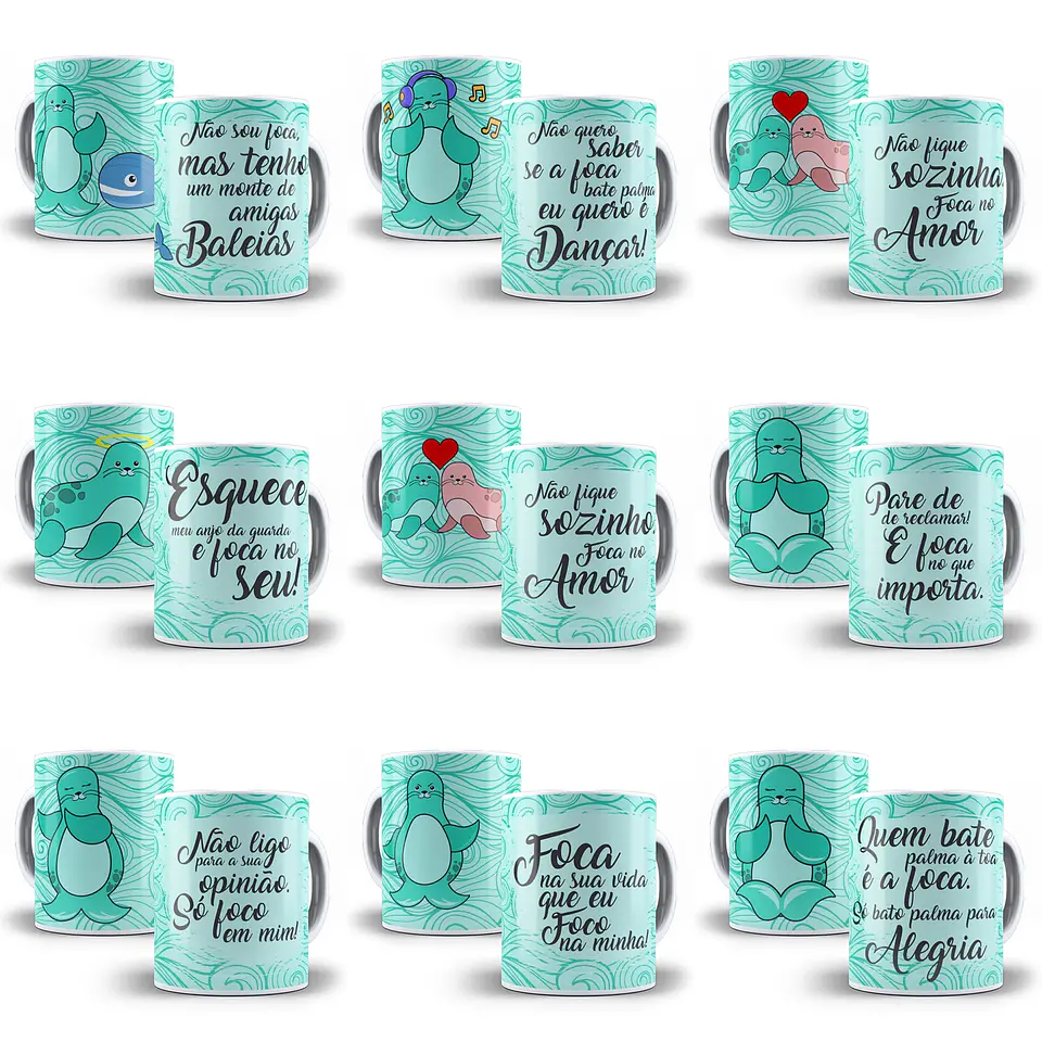 15 Artes Caneca Foca Focada Editável em Corel Draw 1