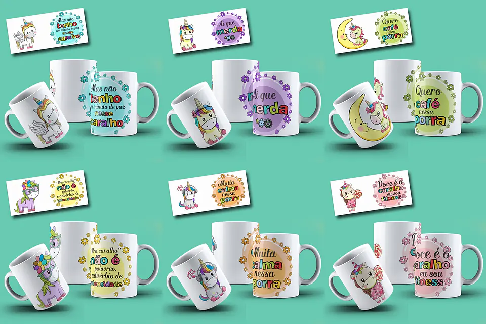 15 Arte Caneca Unicórnio Sem Humor Editável em Corel Draw 2