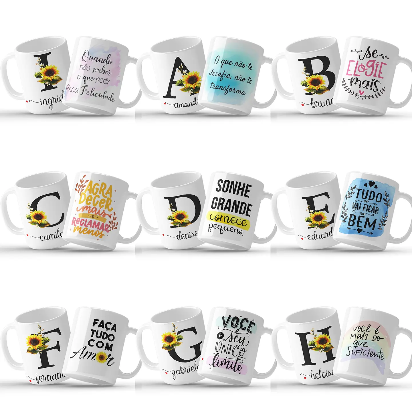 26 Artes Caneca Alfabeto Girassol Editável em Corel Draw 1