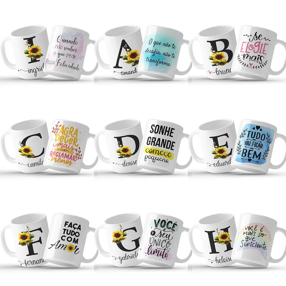 26 Artes Caneca Alfabeto Girassol Editável em Corel Draw 1
