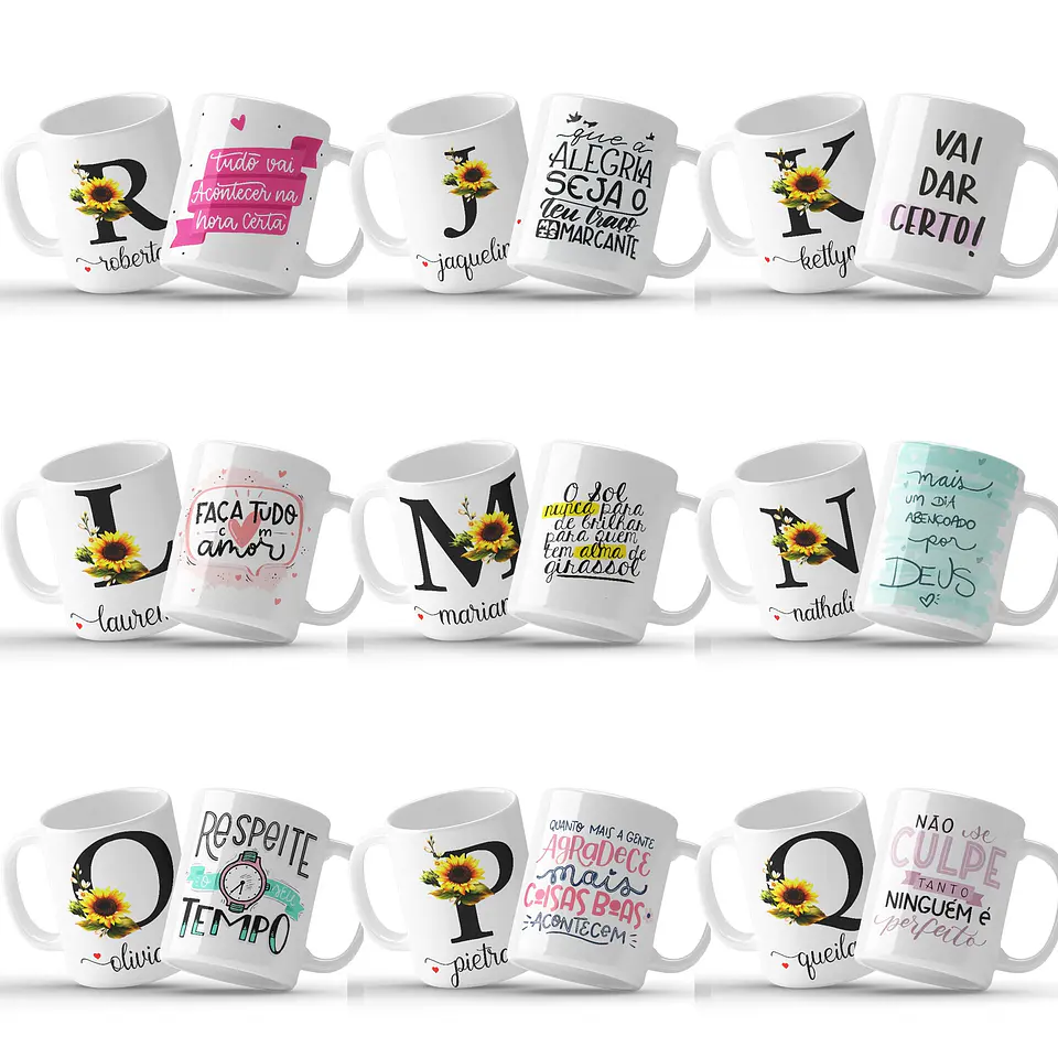26 Artes Caneca Alfabeto Girassol Editável em Corel Draw 2