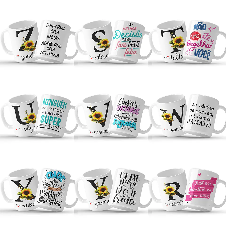 26 Artes Caneca Alfabeto Girassol Editável em Corel Draw 3