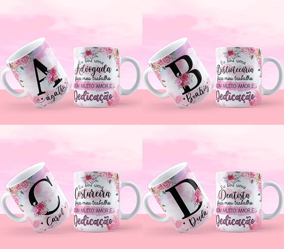 26 Artes Caneca Alfabeto Profissões Editável em Corel Draw 1