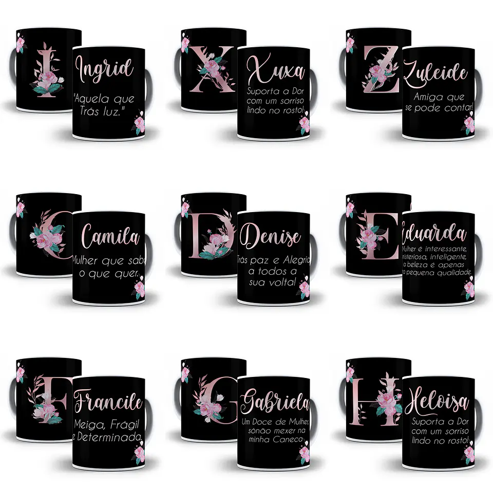 26 Artes Caneca Alfabeto Nomes e Significados Editável em Corel Draw 2