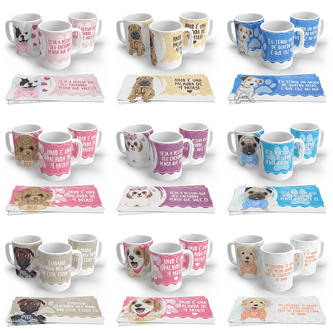 29 Artes Caneca Dog Cachorros Editável em Corel Draw
