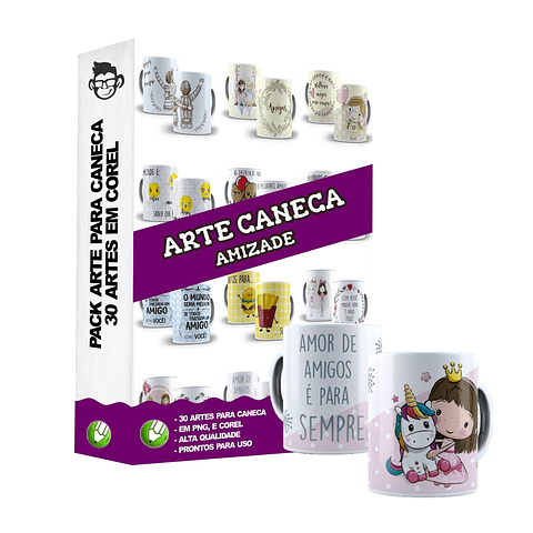 30 Artes Caneca Amizade Editável em Corel Draw