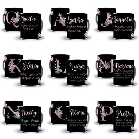 26 Artes Caneca Alfabeto Nomes e Significados Editável em Corel Draw