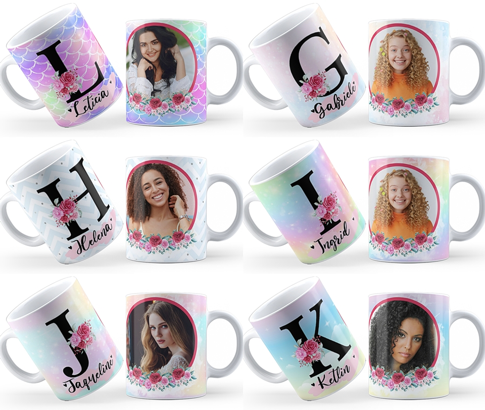 26 Artes Caneca Alfabeto Fotos Editável em Corel Draw 2