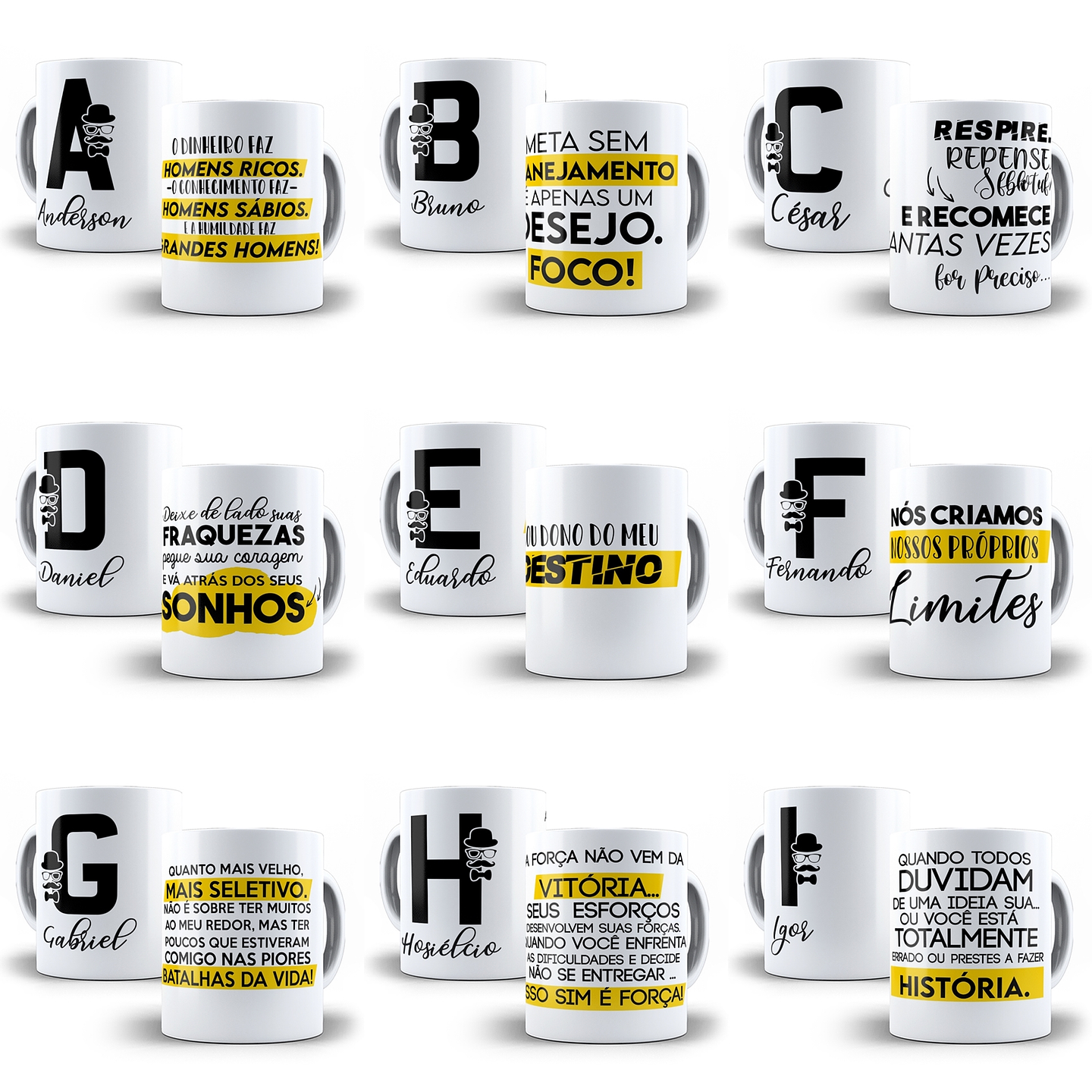 26 Artes Caneca Alfabeto Masculino Editável em Corel Draw 1