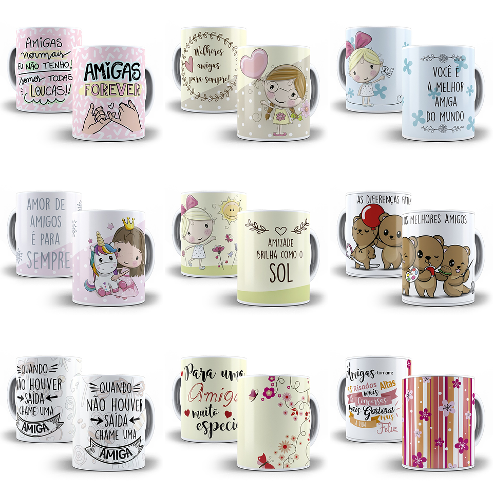 30 Artes Caneca Amizade Editável em Corel Draw 2