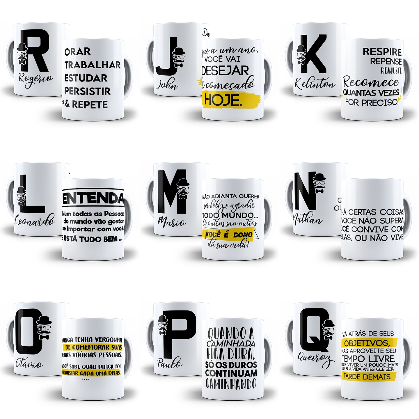 26 Artes Caneca Alfabeto Masculino Editável em Corel Draw 2