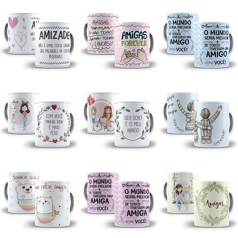 30 Artes Caneca Amizade Editável em Corel Draw 3