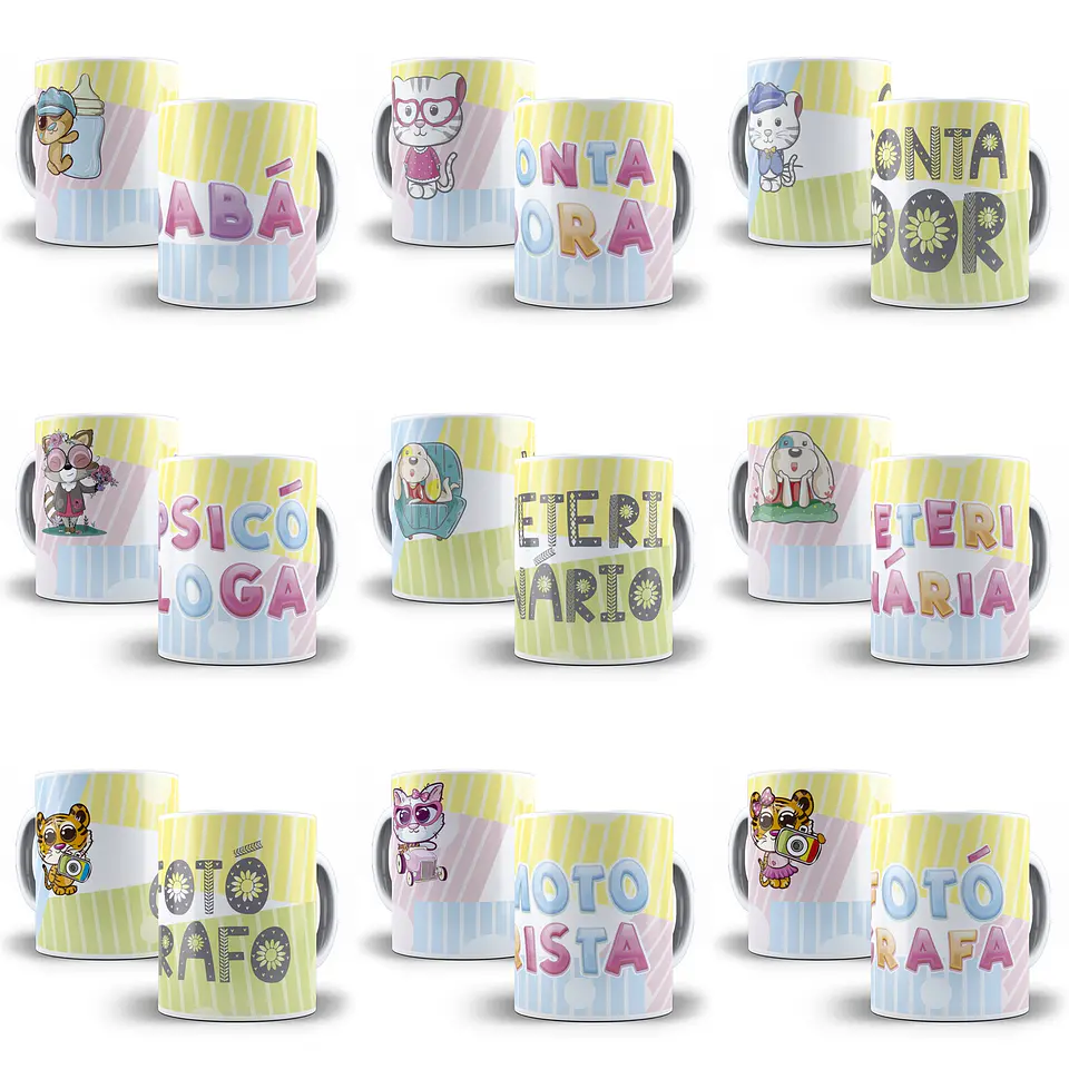 30 Artes Caneca Profissão Editável em Corel Draw 2