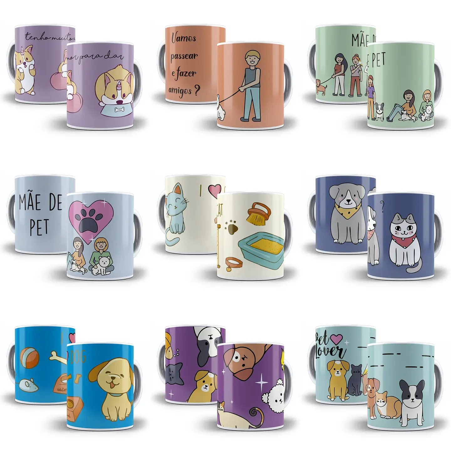 37 Artes Caneca Pet Pets Animais Editável em Corel Draw 2