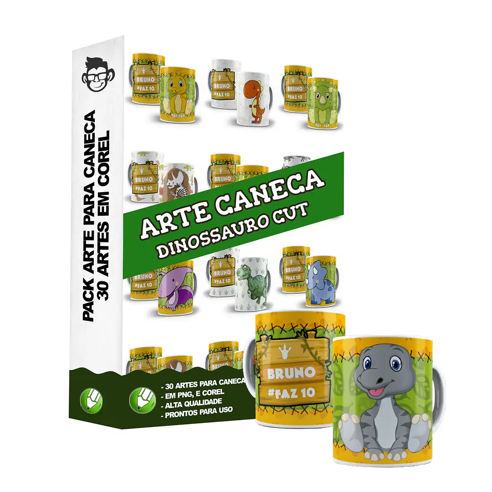 30 Artes Caneca Dinossauro Editável em Corel Draw 4