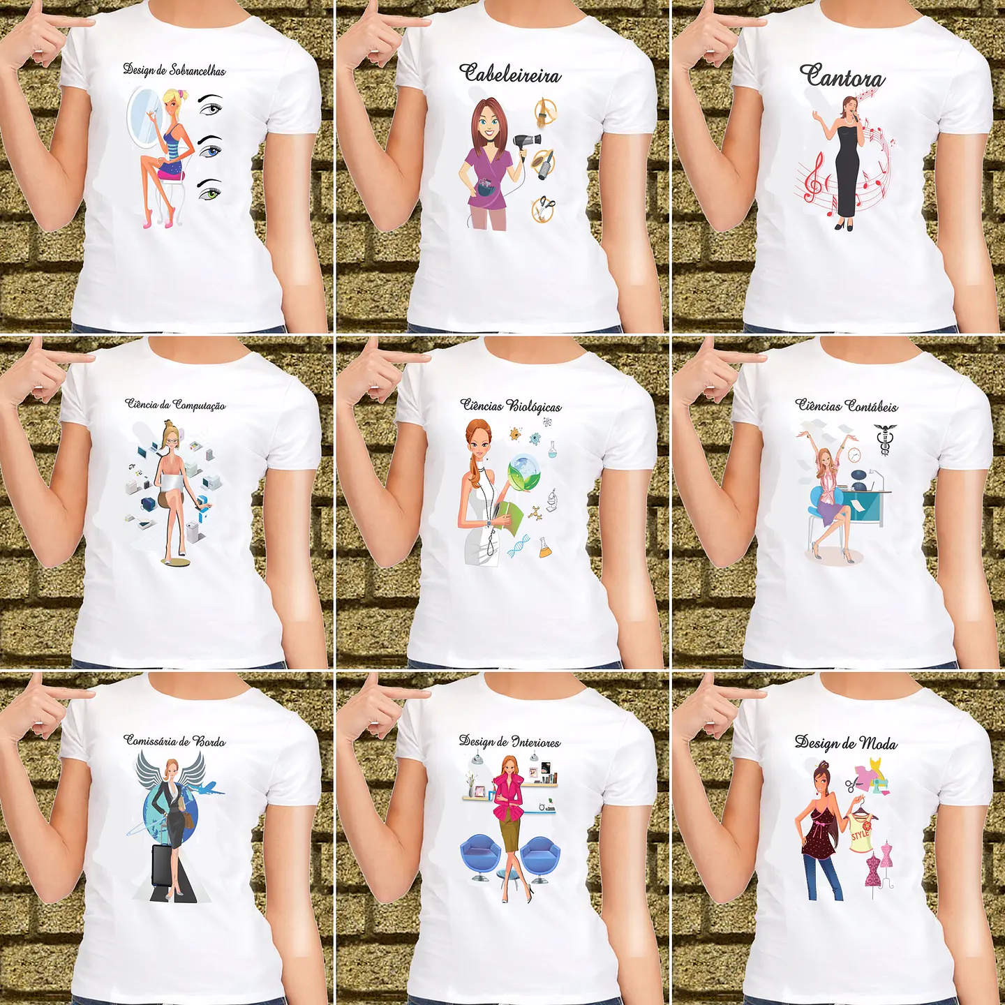 58 Artes para Camisa Cursos e Profissões Editável em Corel Draw 2
