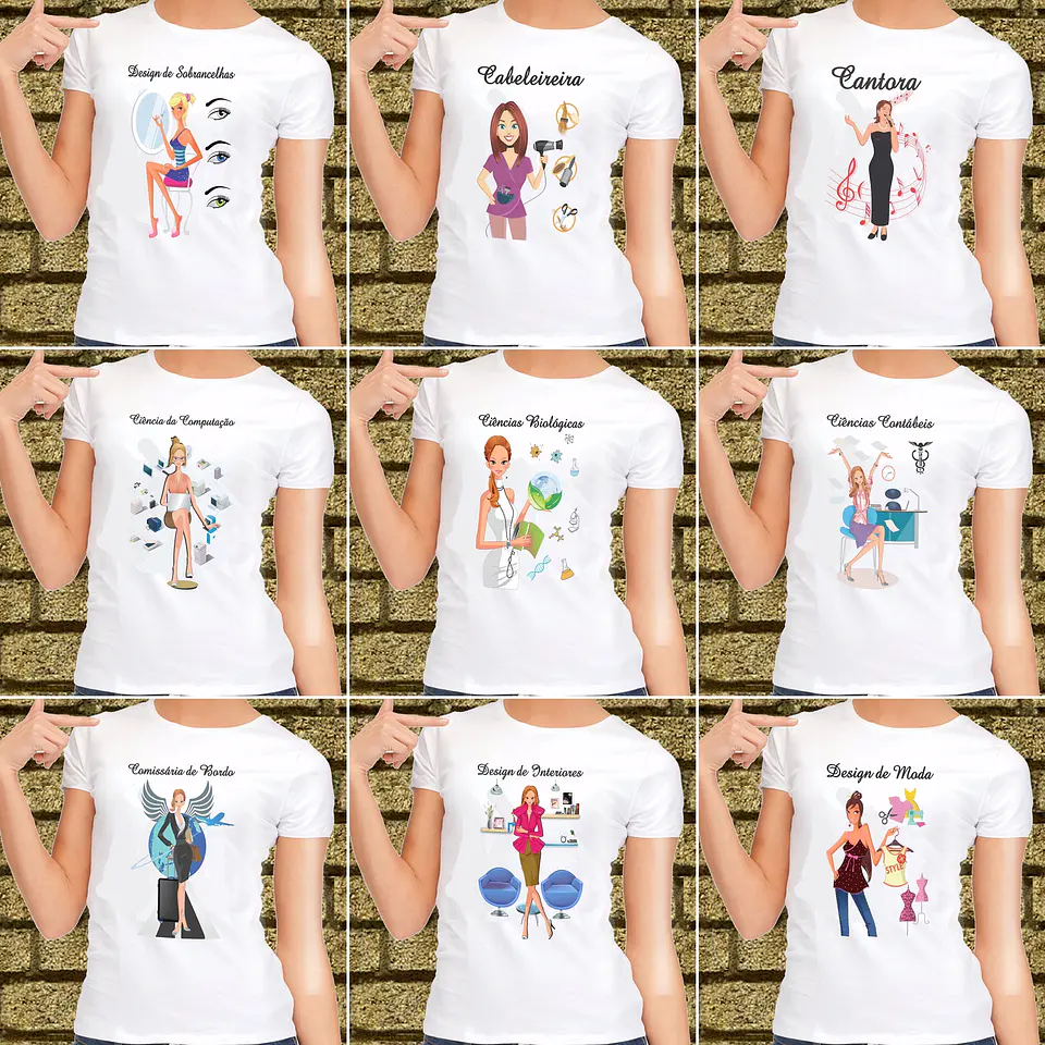 58 Artes para Camisa Cursos e Profissões Editável em Corel Draw 2