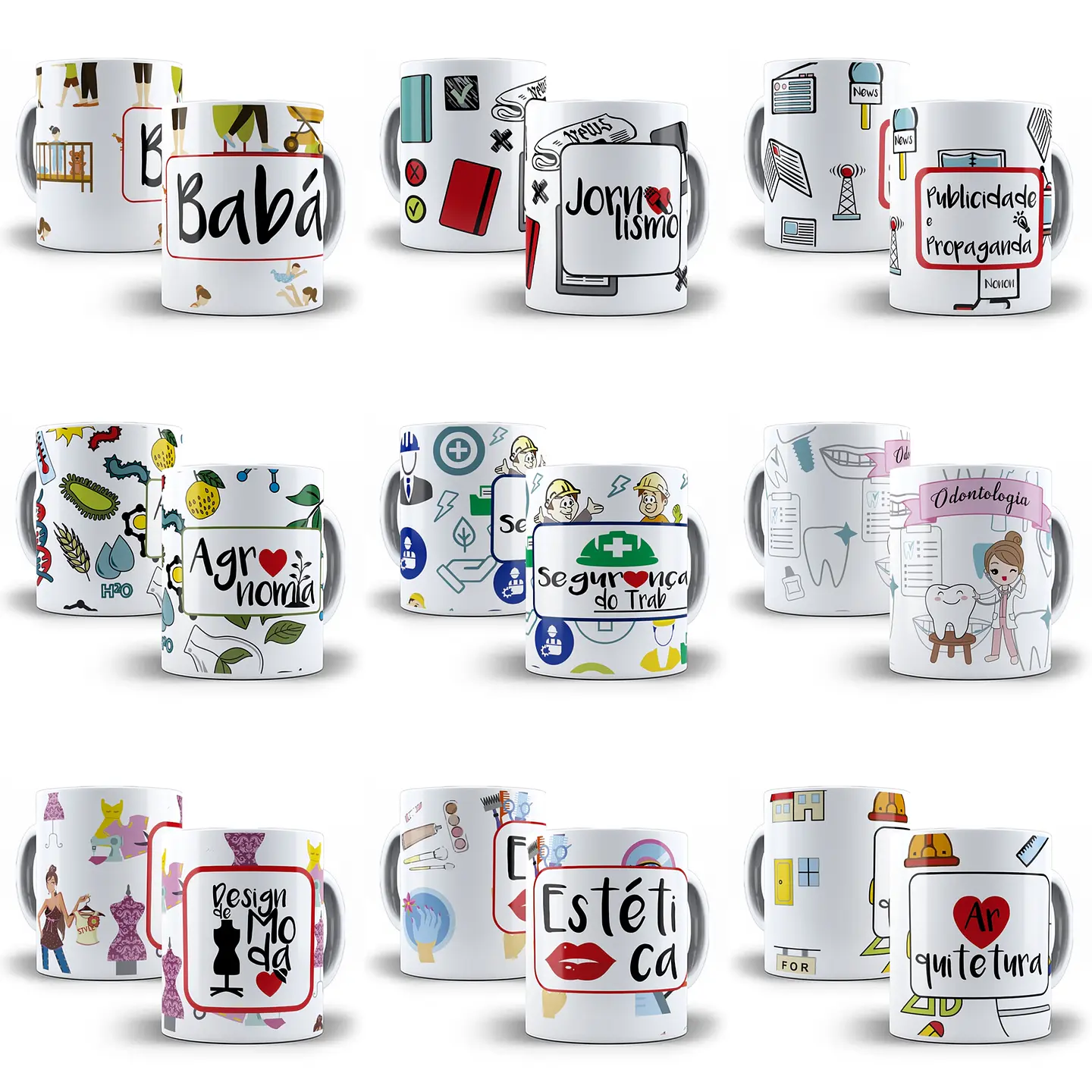 79 Artes para Caneca Profissões Editável em Corel Draw 3