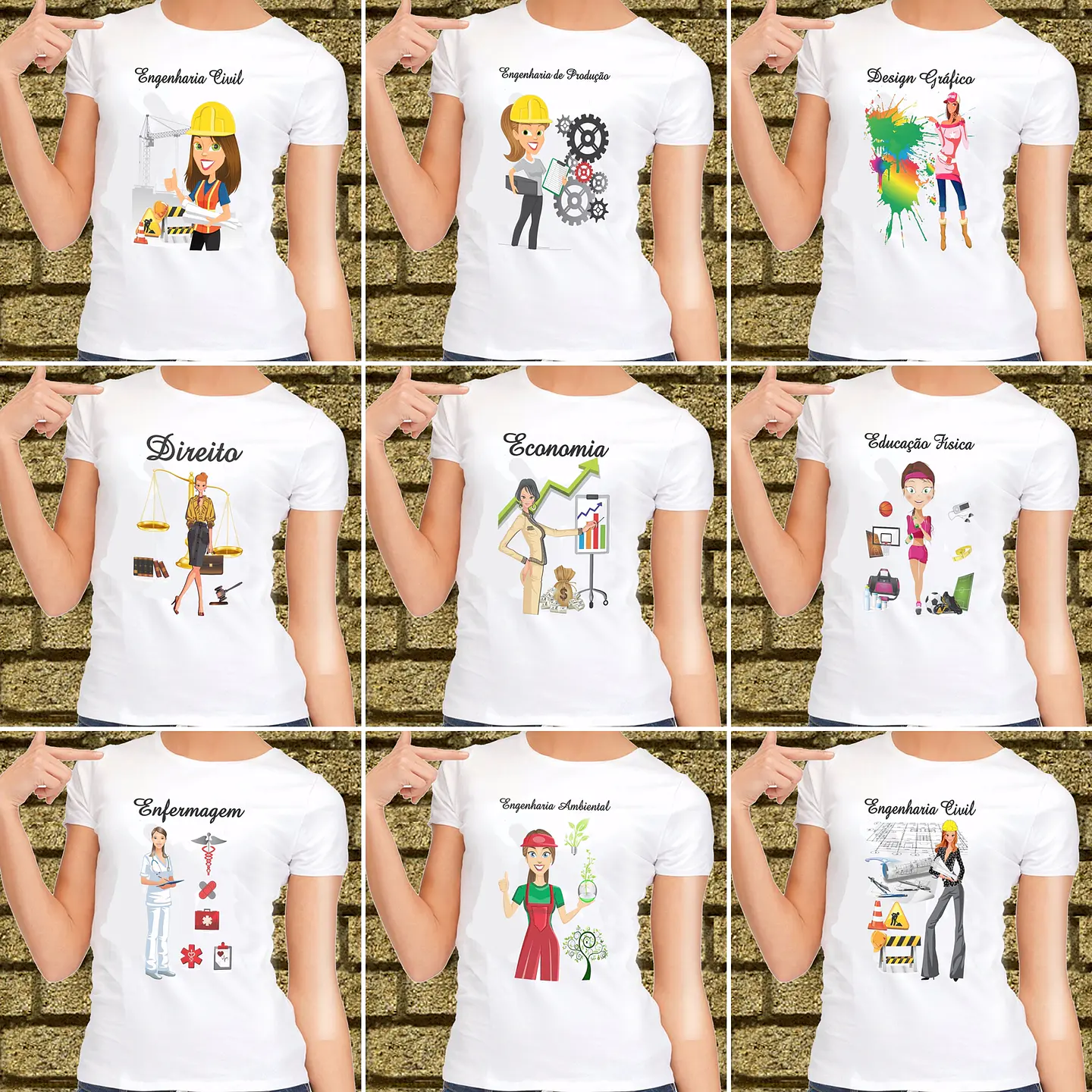 58 Artes para Camisa Cursos e Profissões Editável em Corel Draw 3