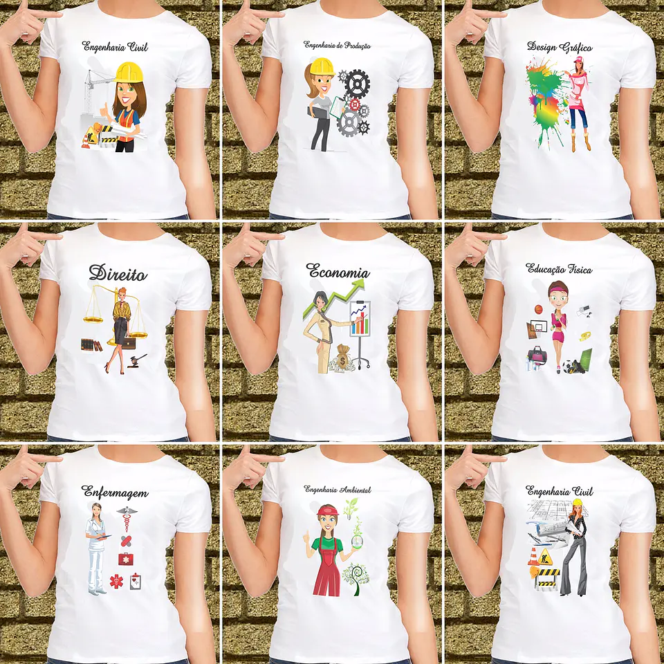 58 Artes para Camisa Cursos e Profissões Editável em Corel Draw 3