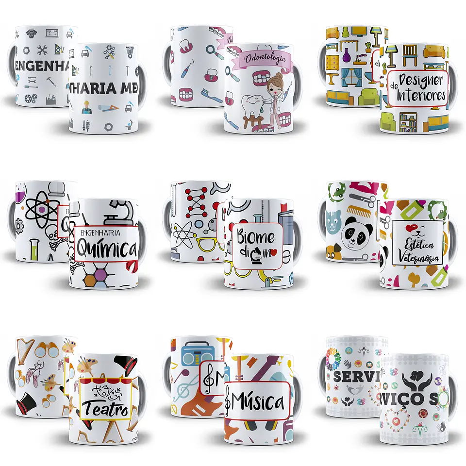 79 Artes para Caneca Profissões Editável em Corel Draw 4